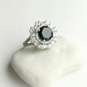 3.5ct Blue and White Sapphire  Art Deco style Ring size 8 🆕